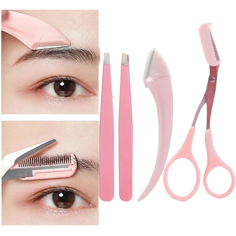 1/3/4-teiliges Augenbrauentrimmer-Set, gebogener Augenbrauenrasierer, Augenbrauenschere mit Kamm, praktische, einfache Schönheitswerkzeuge für Anfänger