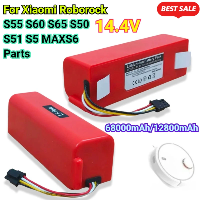 

14.4V 6800-12800mAh Replacement Battery for Xiaomi Roborock S55 S60 S65 S50 S51 S5 MAX S6 Robot Vacuum Cleaner 4S2P