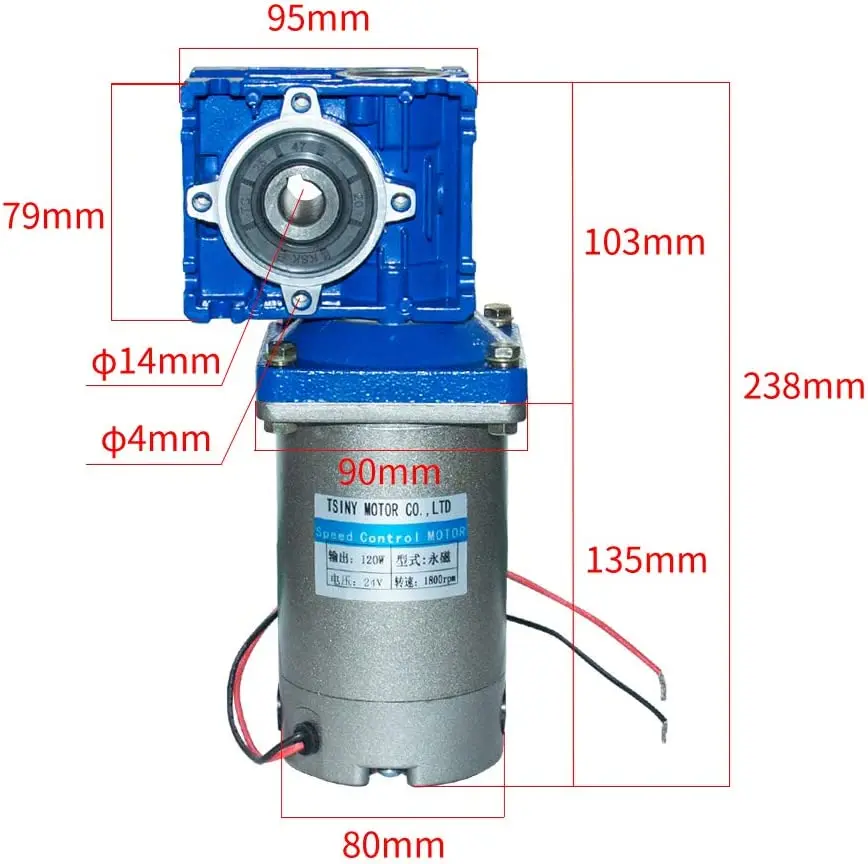 Bemonoc Small Electric 90VDC Turbine Worm Geared Reducer 60RPM Larger Power 120 Watts with Gearbox Speed Reducer Ratio 30/1