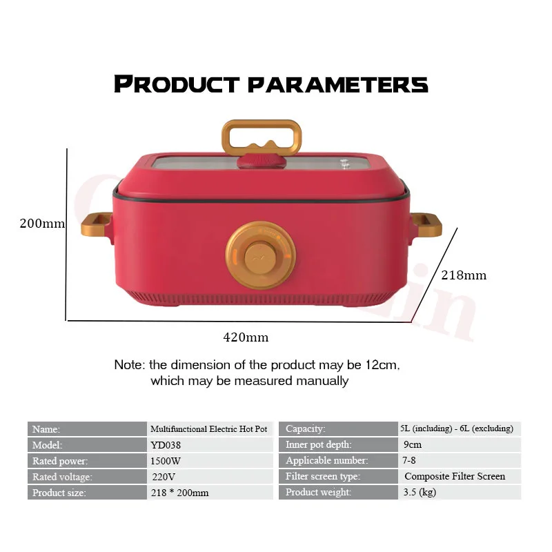 1500W Multifunctionele Pot Keukenapparatuur Multifunctionele Koken Fornuis Elektrische Hot Barbecue Elektrische Hot Pot