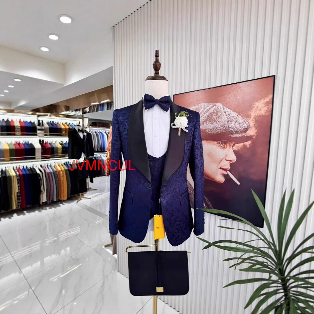 2026 Man Suit Men's Plaid Suit 3PCS Slim Fit Blazer Waistcoat Trousers Wedding Ceremony Party Banquet Host Formal Wear Set