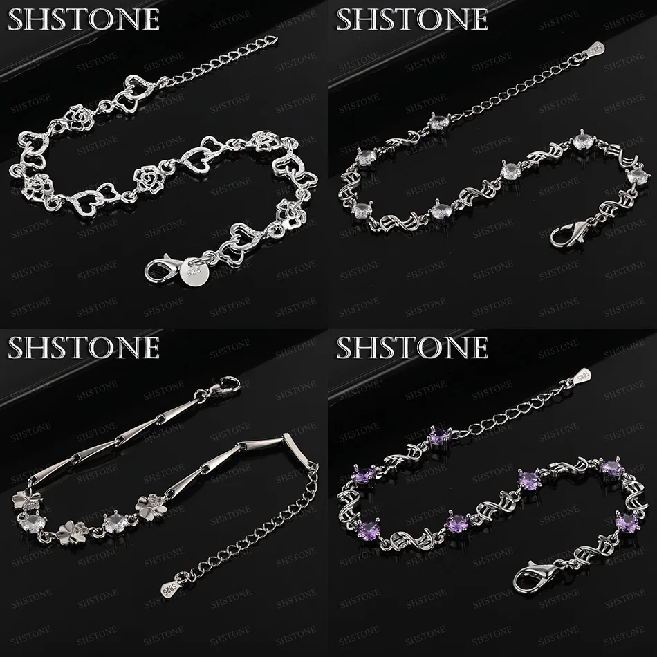 

Top Quality 925 Sterling Silver Flower Love Heart White Purple Zircon Bracelets Wedding Party Luxury Pretty Jewelry Accessories