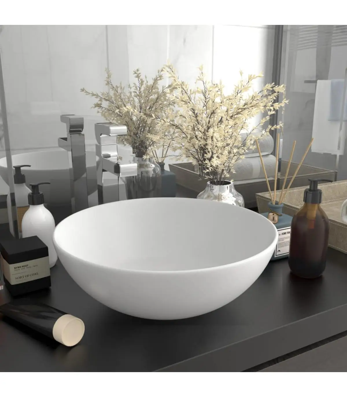 Washbasins round ceramic white matte bathroom basin