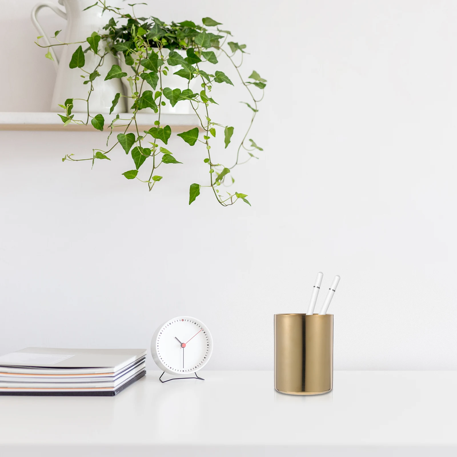 

Stainless Steel Pen Holder Metal Pencil Organizer for Desk with Smooth Surface Round Design Multi-Function Stationery Storage