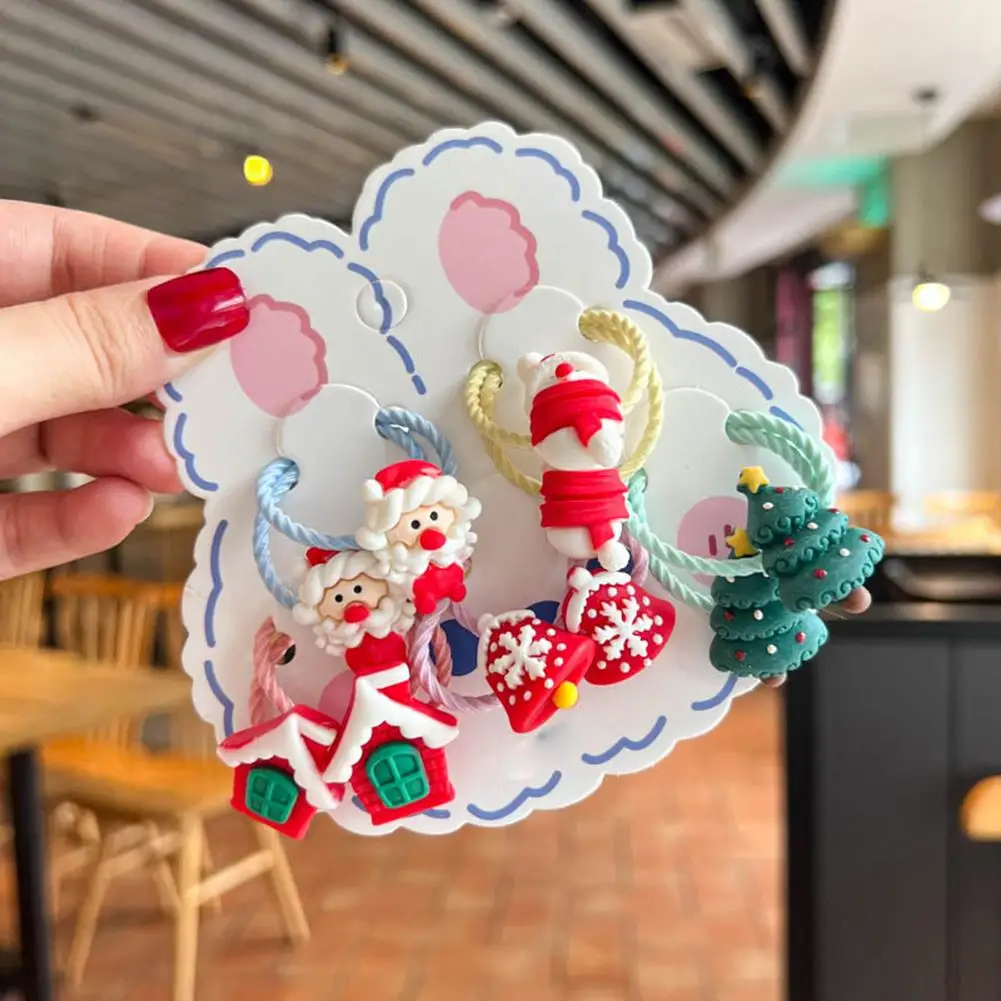 5 زوج جديد لطيف الكرتون إِلْكَة عيد الميلاد مرونة العصابات الشعر المطاط الشعر حبل التعادل الفتيات الشعر Scrunchie ذيل حصان حامل اكسسوارات #5