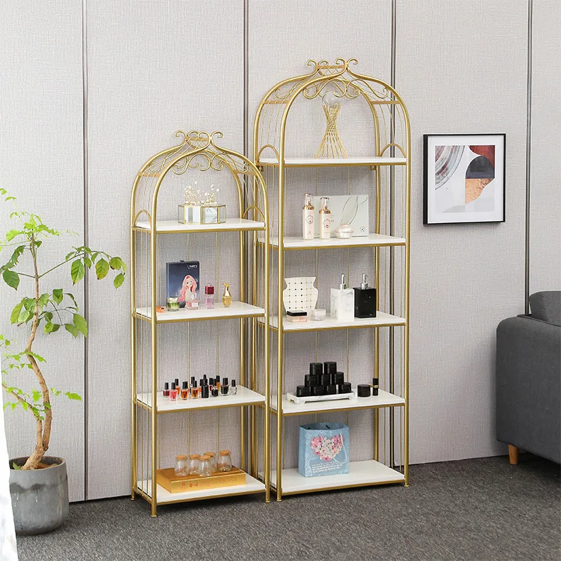 Nordic shelf gold wrought iron living room storage rack multi-layer floor partition shelf light manicure display rack