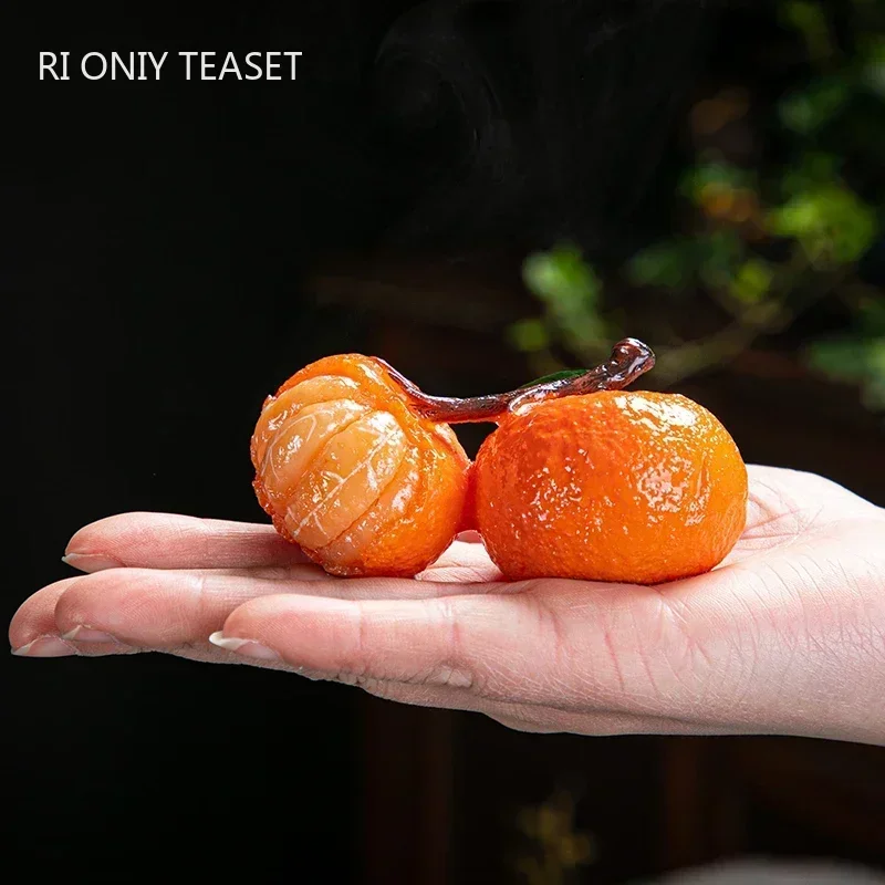 Chinese Color Changing Orange Tea Pet, Lucky Orange Resin Tea Carving Simulation Decoration, Home Crafts, Tea Tray Accessories