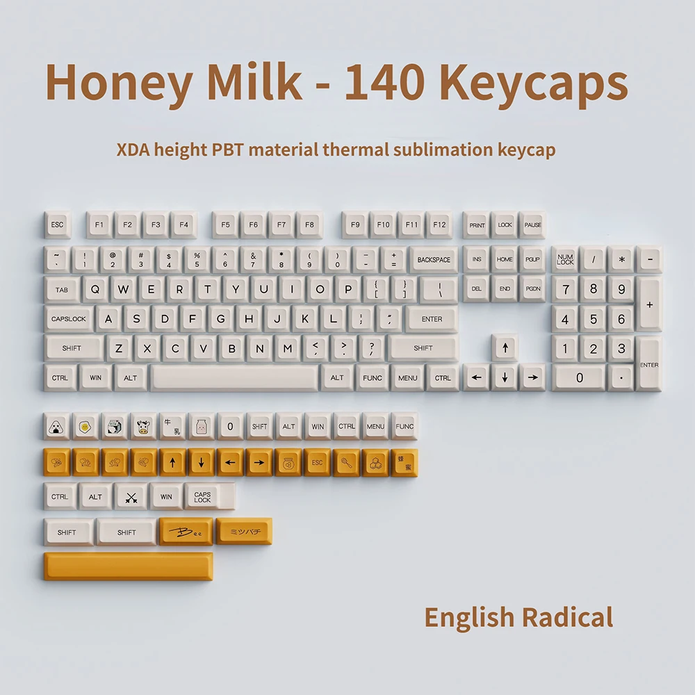 PBT Keycaps 140 Keys XDA Profile Thermal Sublimation Process Custom Keycaps For Cherry/Gateron MX Switch(Honey Milk Theme)