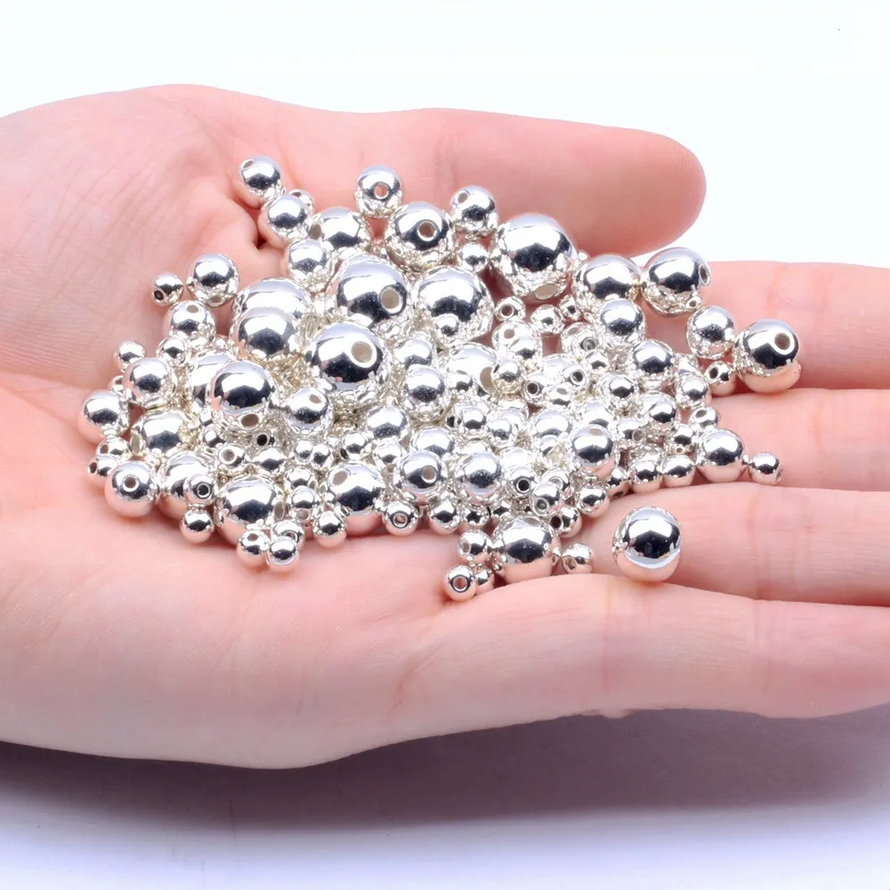 Cuentas acrílicas de perlas de imitación chapadas en oro/plata, perlas redondas espaciadas, cuentas dispersas para la fabricación de joyas DIY,