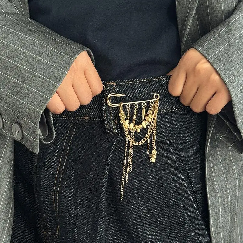 Creative Beaded Heart Shaped Tassel Metal Brooches Adjusting The Pant Legs Belt Safety Pin Versatile Clothing