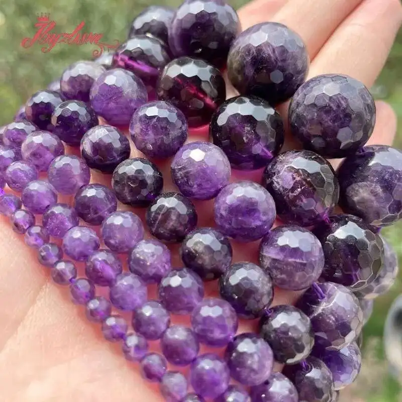 

4/6/8/10/12mm Faceted Round Purple Amethyst Crystal Natural Stone Beads for DIY Necklace Bracelet Jewelry Making Free Shipping