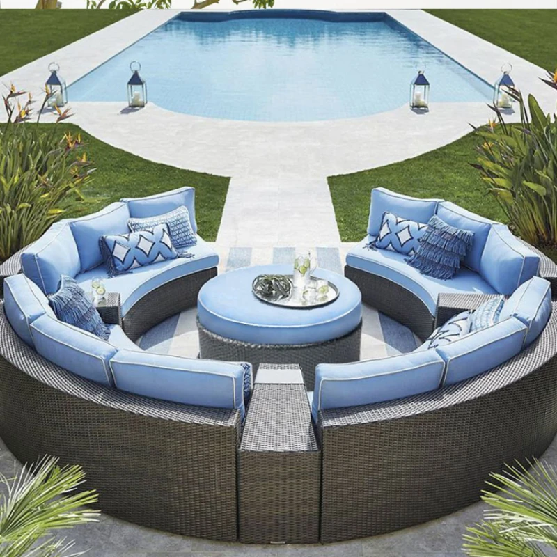 Courtyard Garden Rattan Sofa Outdoor Leisure Semi Circular Sofa Terrace Combination Divani Garden Furniture Sets