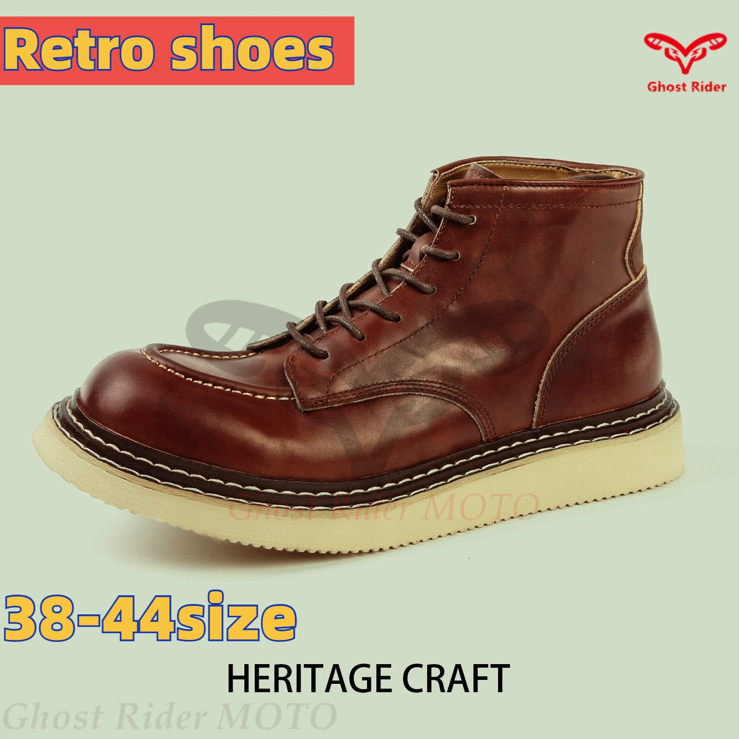 Men's retro high-end thick-soled leather velvet thermal tooling boots autumn winter motorcycle boots botas motocross moto shoes