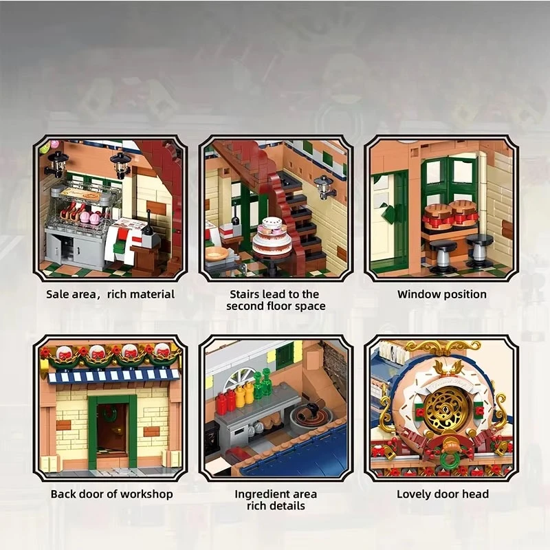 MOC – ensemble de blocs de construction de maison d'atelier de desserts médiéval, magasin de fleurs français, jouet d'architecture pour enfants, cadeau d'anniversaire