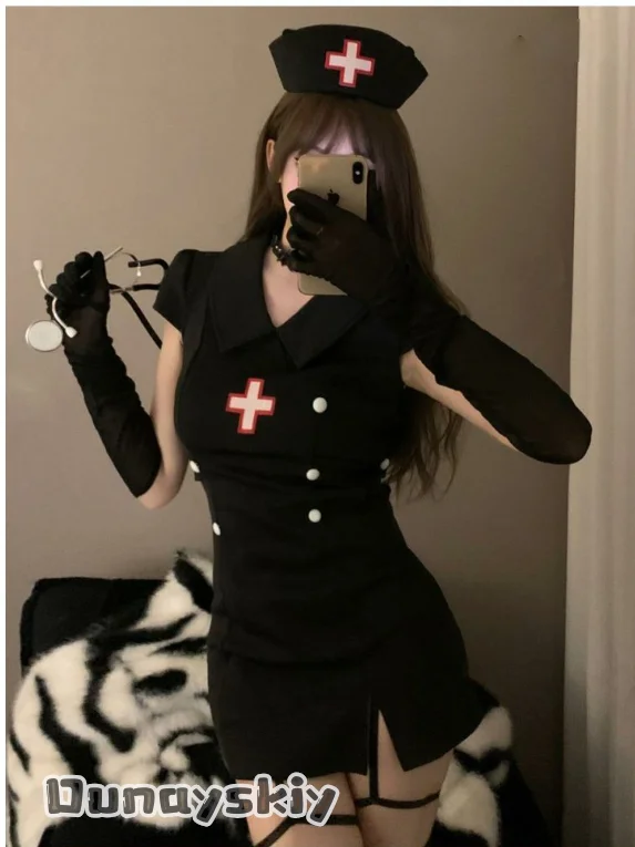 Dark Devil ฮาโลวีนคอสเพลย์เครื่องแต่งกายเซ็กซี่ Devil พยาบาลชุดสีดําสีขาวชุดสตรีสําหรับฮาโลวีนชุดเล่นตามบทบาท