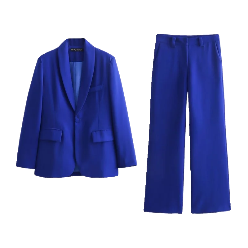 

Spring 2024 Women's Faion Slim Fit Suit Jaet Evening Dr Collar High Waist Bell Bot Ensemble Sli Ele