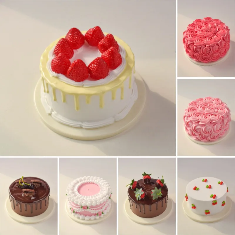 1Pc 6 Inch Cake Model Realistic Artificial Birthday Cake Cream Chocolate Fruit Dessert Display Prop for Bakery Window Decor