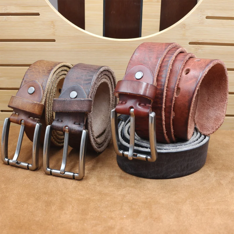 

Western Cowhide Leather Silver Pin Buckle Men Belt Fashion Genuine Leather Jeans Causal Pants Belt for mens