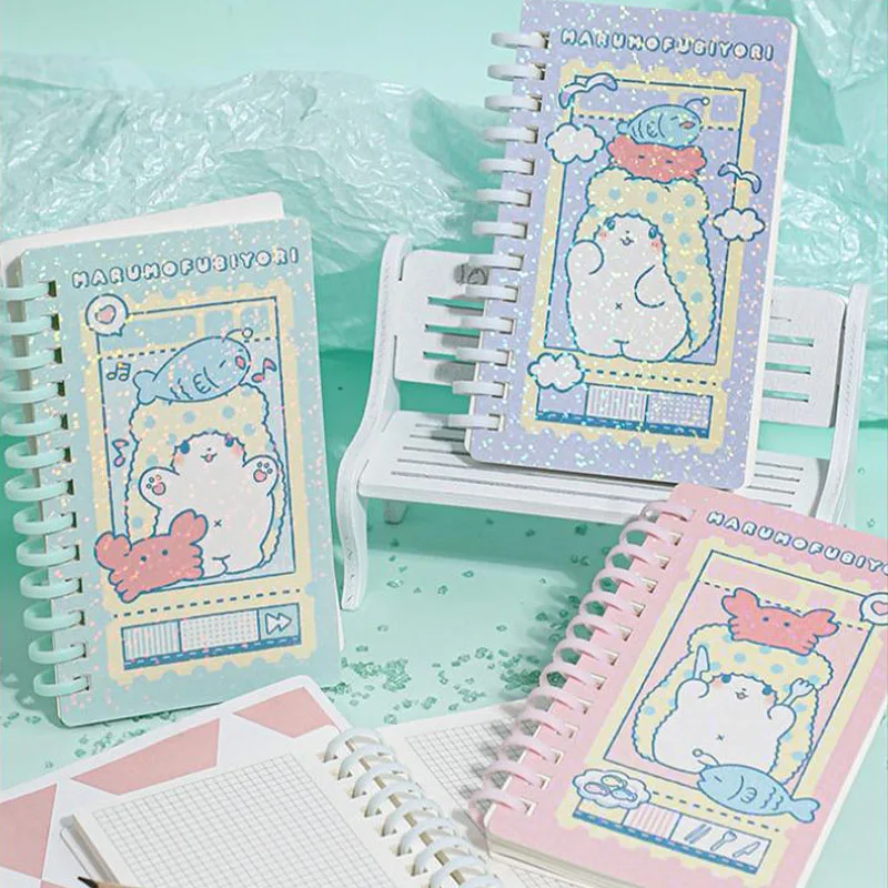 Kawaii Cute Sanrio Marumofubiyori Coil Notebook Checkered Thick Paper Diary Cartoon Printed Stationery Student Gifts for Girls