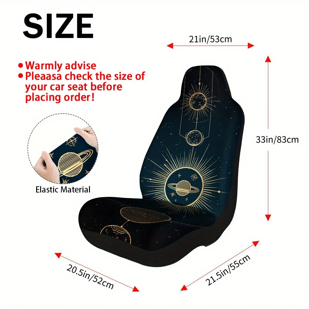 2pcs Celestial Geometric Alignment Themed Car Seat Cover Set – Fit Full Set Of Front Seat Protectors, Durable Design, High-Qual