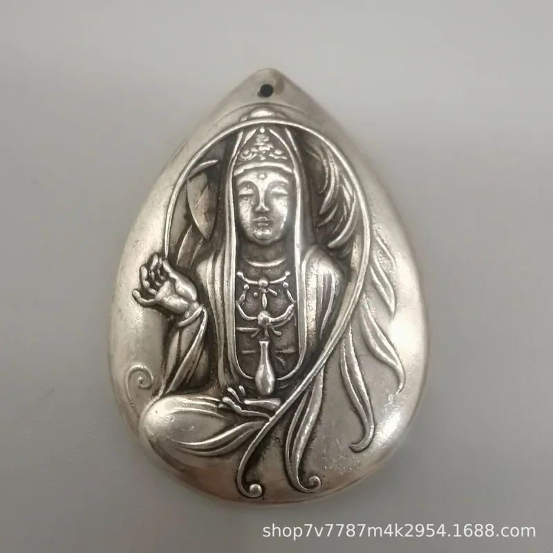Vintage Brass Craftwork Silver-Plated Guanyin Pendant for Retail
