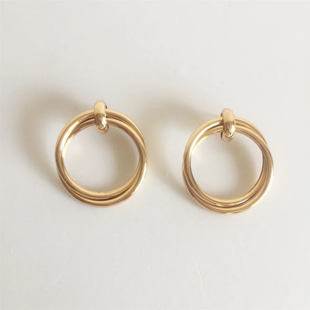 New Bohemia Gold Color Plating Twin Circle Stud Earrings For Women Girl Elegant Gorgeous Casual Classic OTT Jewelry