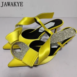 Sexy Crystal High Heel Sandals Women Open Toe Ankle Strap Satin Sandals Summer Brand Party Wedding Shoes Women Slippers Mujer