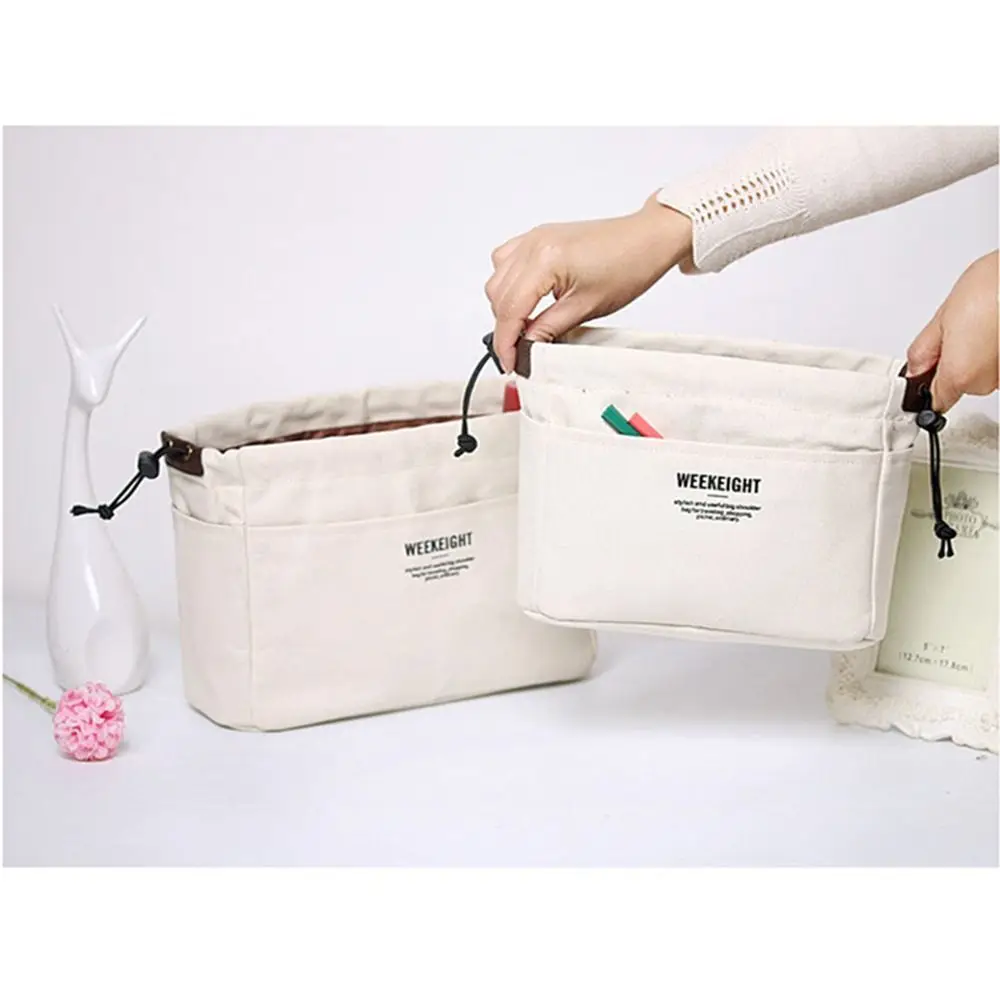 Canvas Handbag Organizers Sturdy Purse Insert Organizer Bag in Bag Pockets Beige Smalll Item Pouch