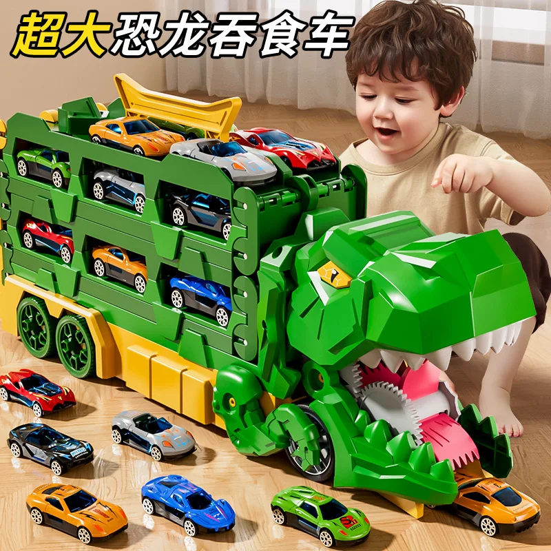 

New popular children's toy puzzle for 3 to 6-year-old boys, deformed dinosaur devouring car, birthday gift deluxe version