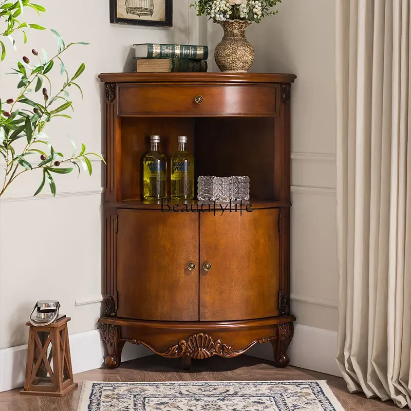 yj7  American solid wood drawer corner cabinet living room rack corner cabinet bedroom