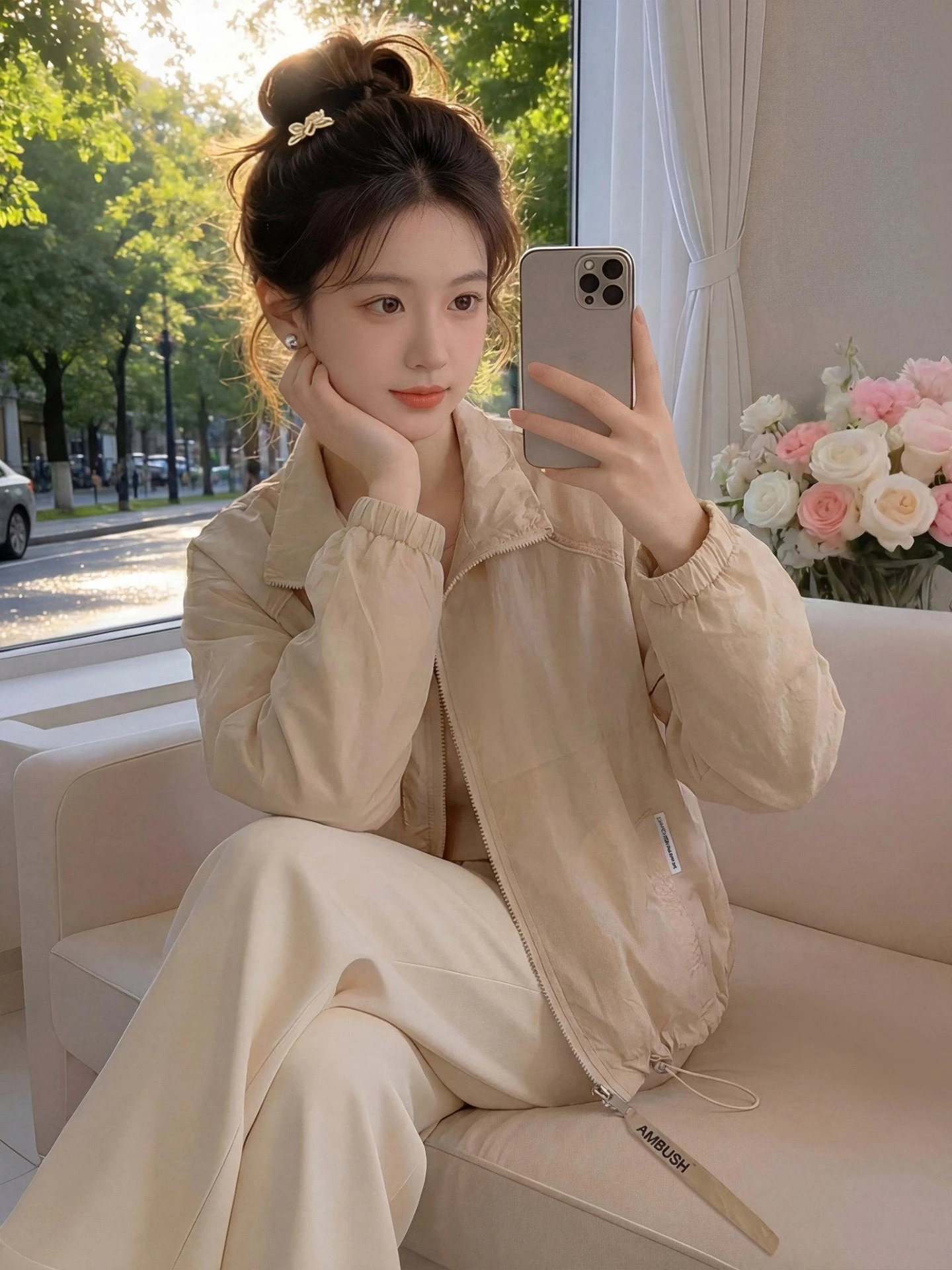 

Slim Fit Pure Color Thin Zipper Stand Collar Short Outerwear Summer New Style Women's Fashionable Sun Protection Coat