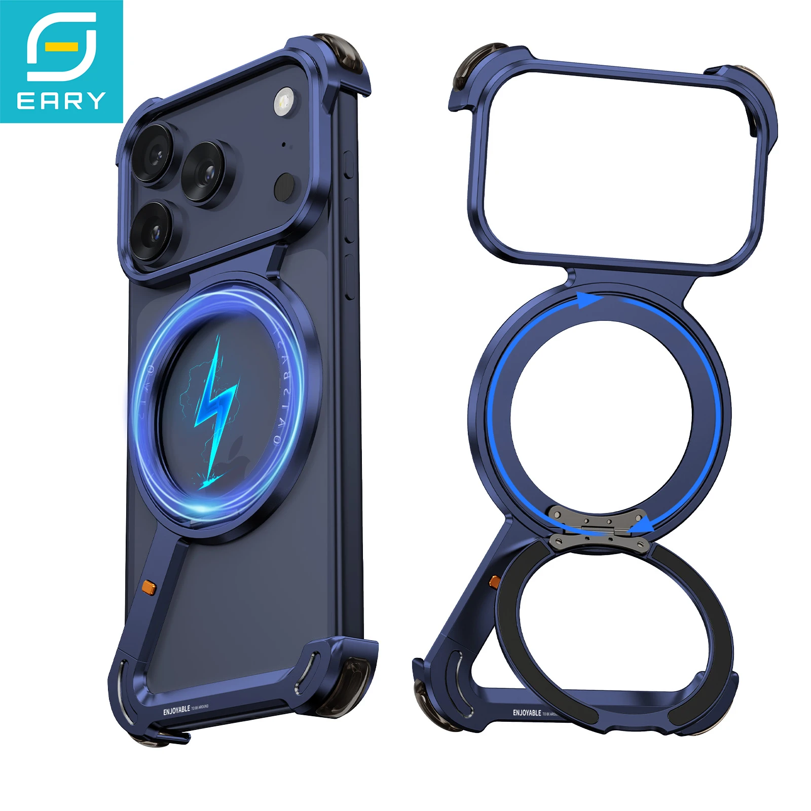 

Eary Z Shape for iPhone 17 Pro Max Case With Stand 360°Rotate Magnetic Stand Frameless Shockproof Protectoive 17 Pro Phone Cover