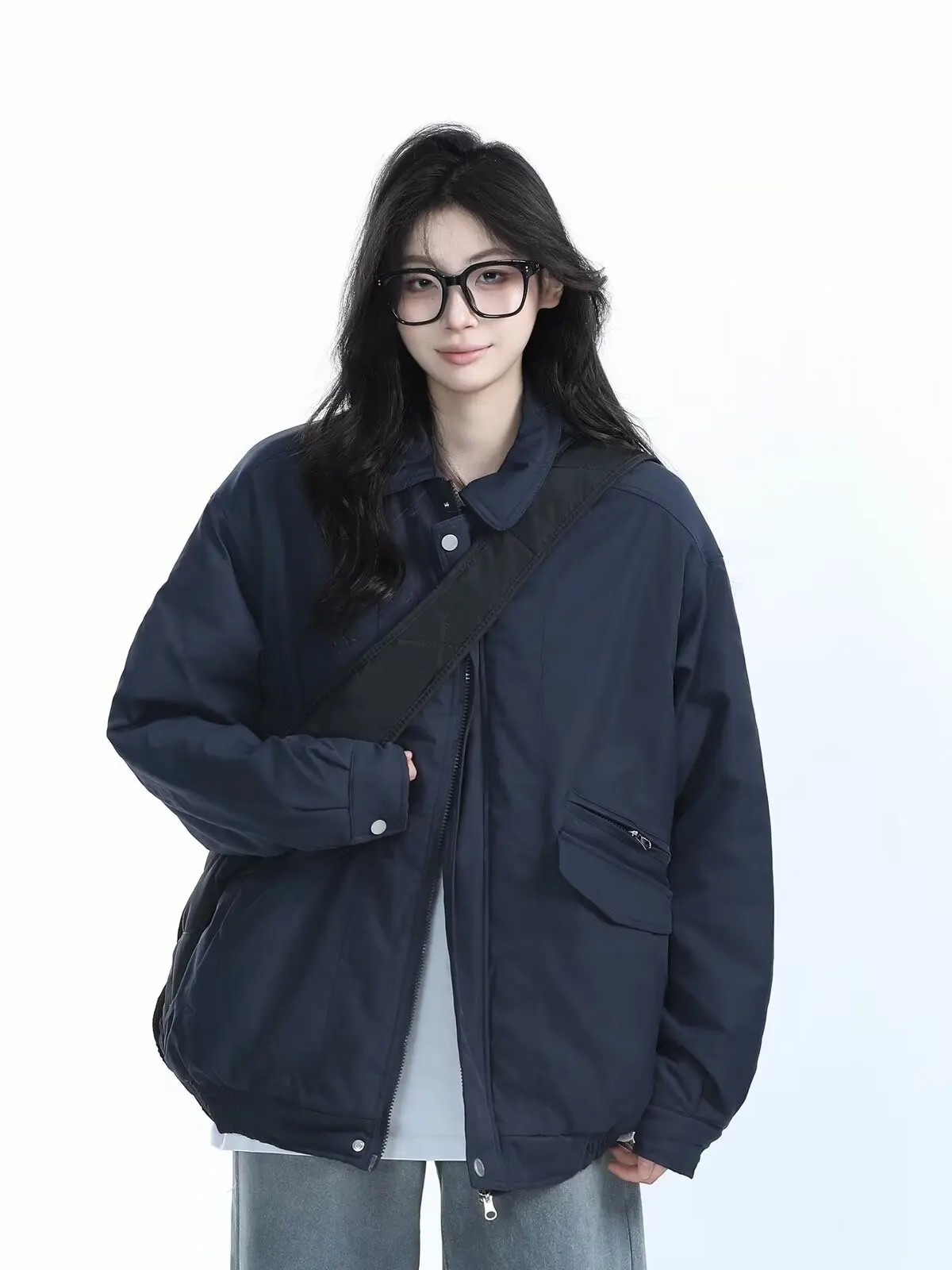 

American Retro Collar Thickened Warm Windproof Cotton Jacket Coat Loose Fit Women's Autumn Winter New Style Fashionable