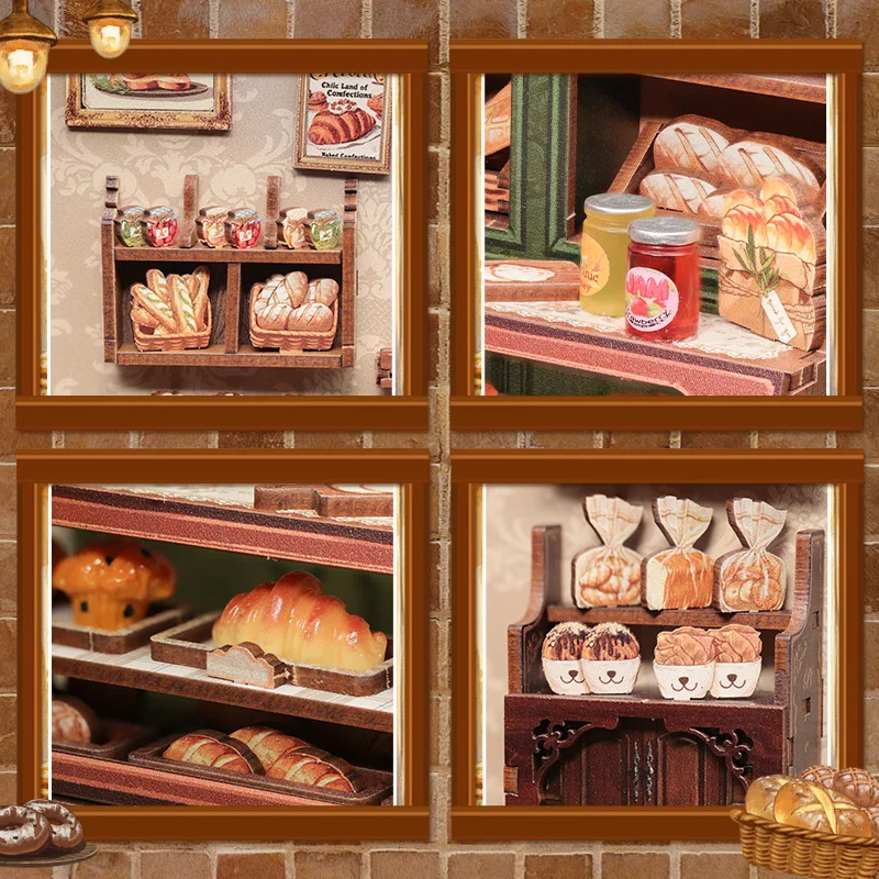 CUTEBEE Book Nook Kit 3D DIY Dollhouse with LED Light Bookshelf Insert Street Shop Series Miniature Model For Home Party Decor
