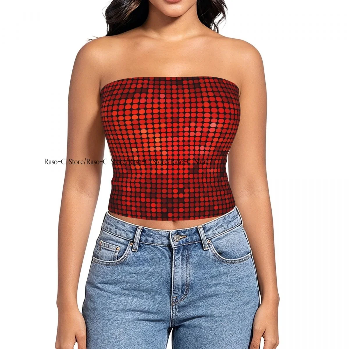 Women strapless blouses sleeveless Abstract Dots Background halter-neck sexy short-sleeved blouses
