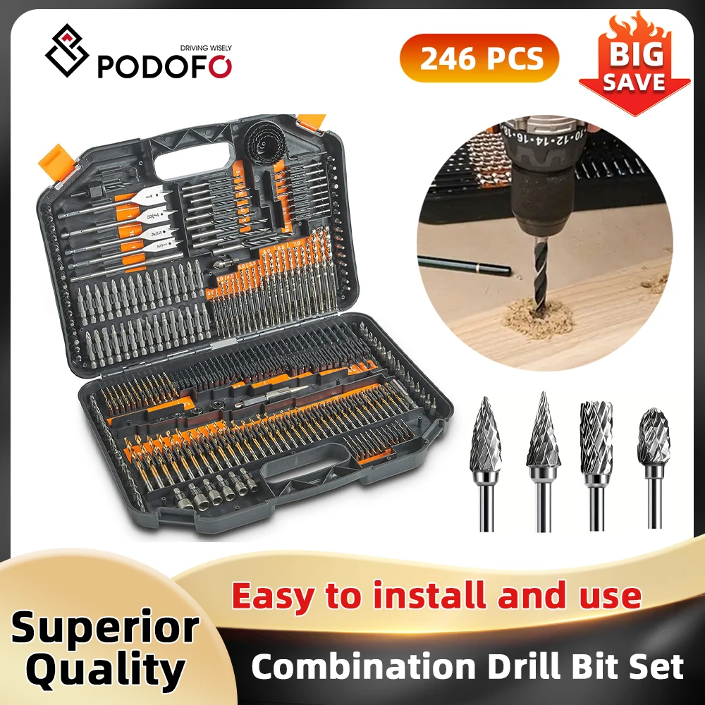 Podofo 246PCs Set di punte da trapano combinate punta da trapano per legno s punta per cacciavite esagonale per legno taglierina per fori in metallo Set di strumenti per carotaggio