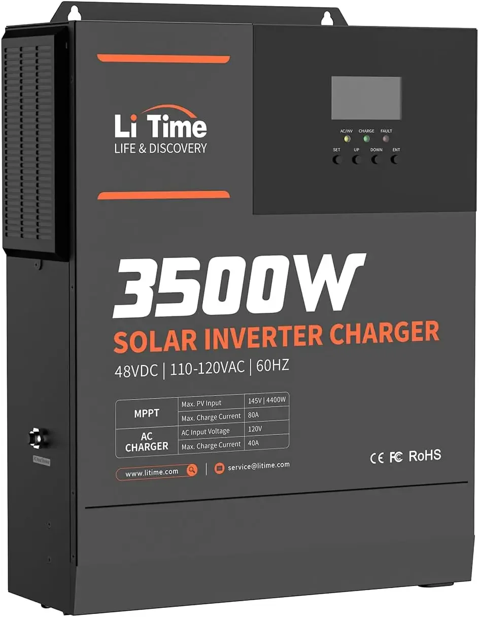 LiTime 3500W Solar Hybrid Inverter, 48V DC To 120V AC All-in-One Solar Inverter Charger, Built in 80A MPPT Charge Controller, for 48V Lead Acid/LiFePO4 Battery, Home Energy Storage, Off-Grid