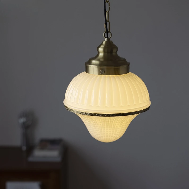 الفرنسية كريم نمط النحاس الزجاج قلادة أضواء مطعم الرجعية غرفة نوم مقهى LED تعليق مصابيح داخلي الإنارة مقهى #4