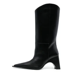 2023 nuova moda a forma di tacco stivali alti al ginocchio da donna elegante partito nero autunno inverno stivali lunghi Big Size 34-43 scarpe da ragazza