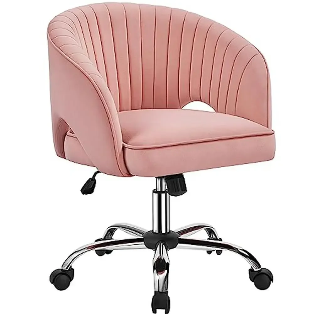 

Modern Velvet Swivel Desk Chair with Comfy Mid Back and Adjustable Height Cute Vanity Chair Home Office Study Vanity Pink