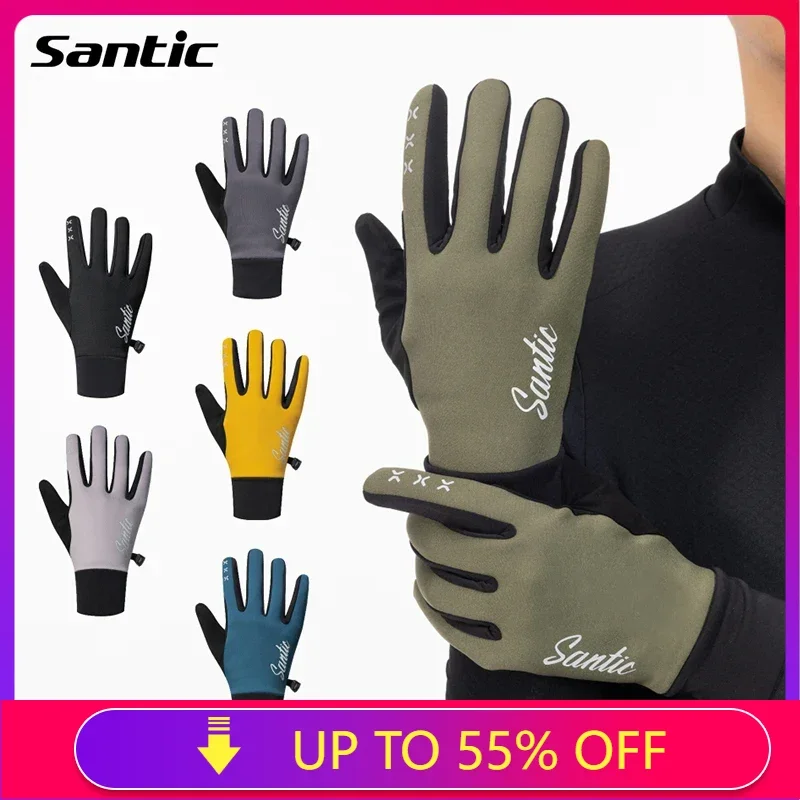 Santic Winter Bicycle Gloves Universal Warm Windproof Touch Screen Riding MTB  All Finger Road Bikes Sports Equipment WZ24P206