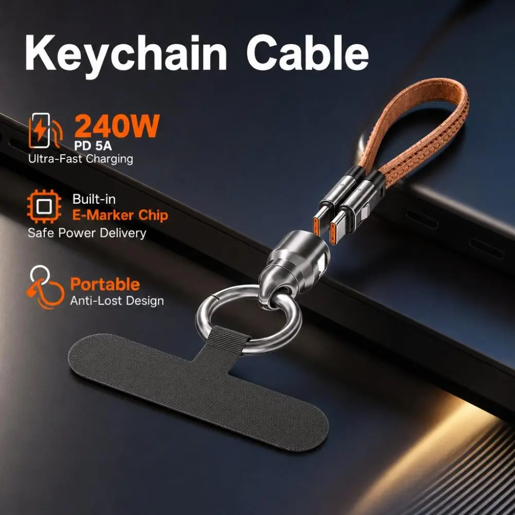 240W Fast Charging Cord Portable Keychain USB Type-C 3in1 Cable For iphone 15 Samsung Xiaomi Huawei Phone,Keychain Anti Loss