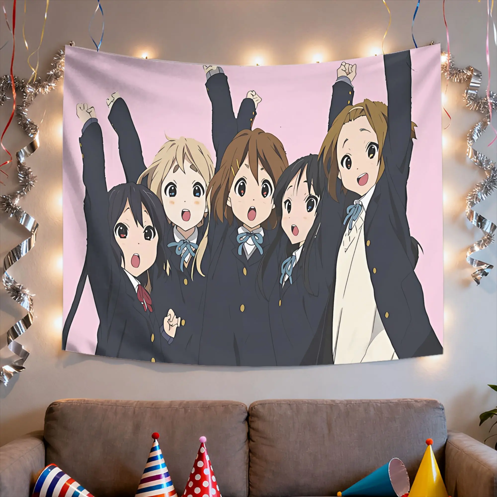 VIKAMA Light Music Girl K-ON Five Person Group Tapestry Wall Hanging for Bedroom Living Room Decor Hirasawa Wei Akiyama Anime