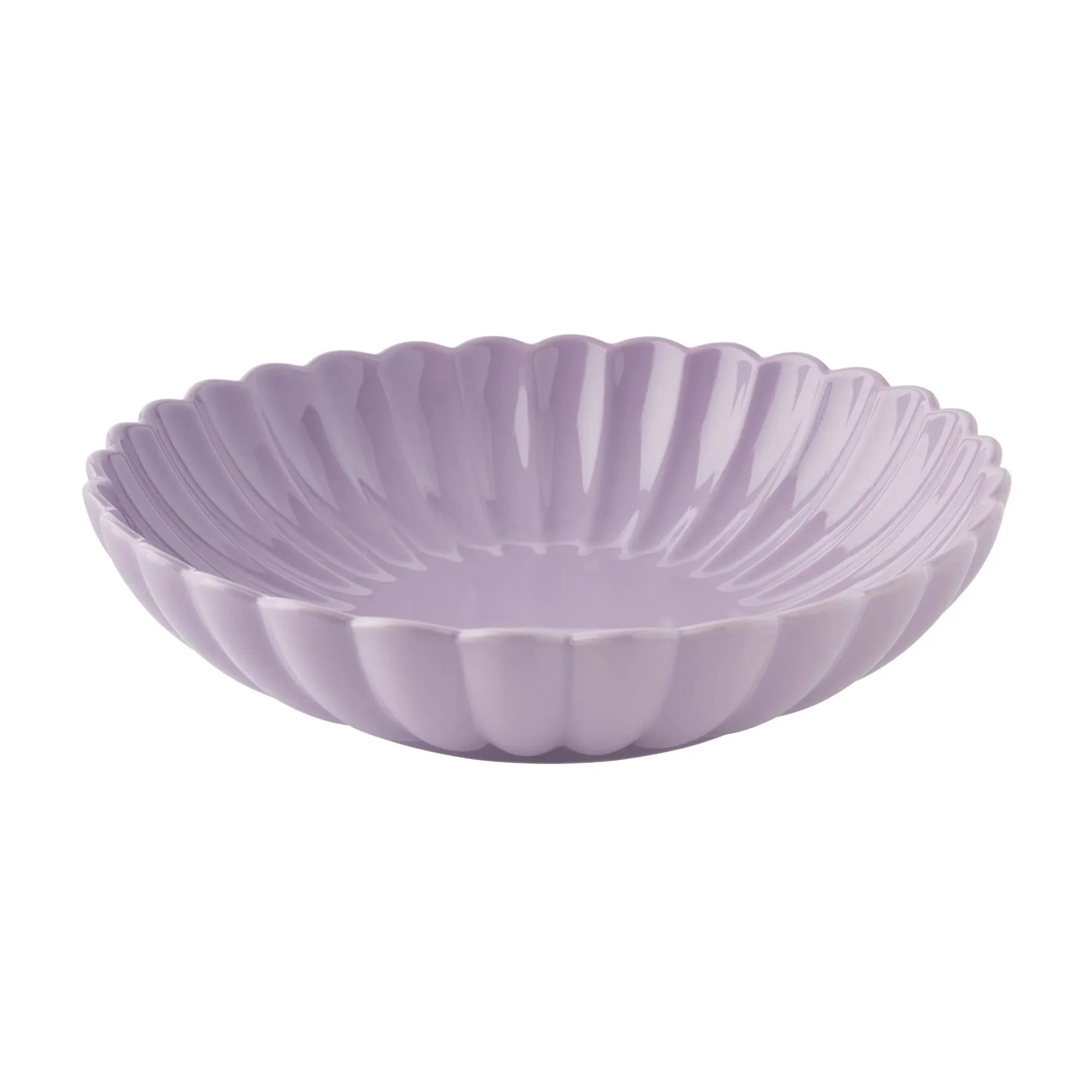 11-inch purple pottery serving bowl with a unique scalloped design, made from high-quality clay for durability