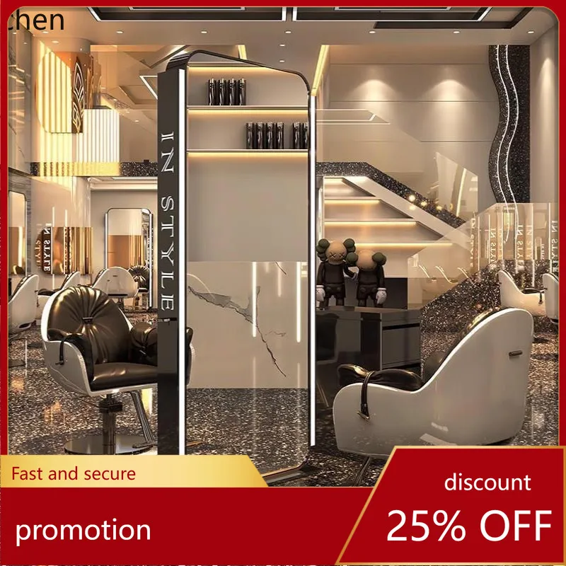 

YFY Barber Shop Mirror Salon Special Hair Salon Mirror Stand with Style with Light Floor Haircut Mirror