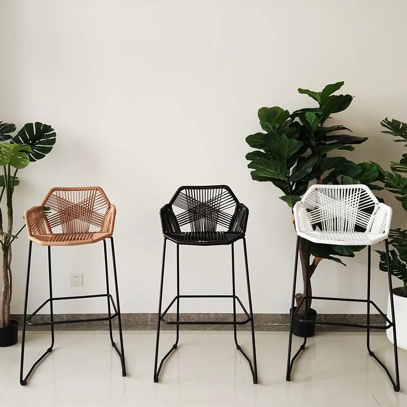 Rattan Reception Bar Chairs Woven Nordic Ergonomic Island Waiting High Chairs Garden Counter Adults Sillas De Bar Home Furniture
