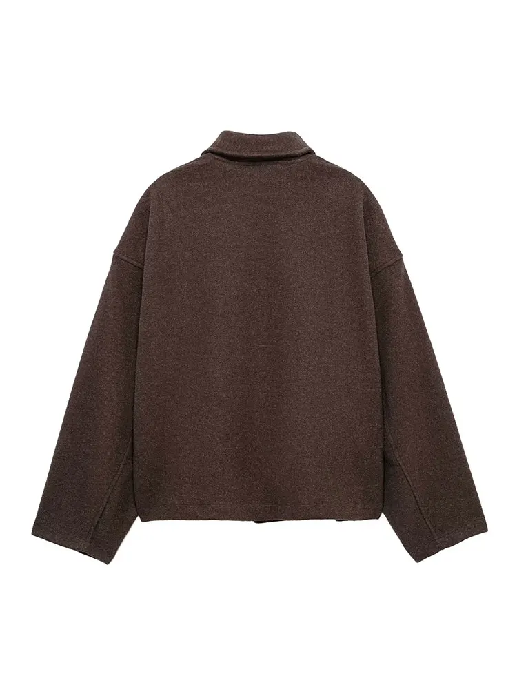 Nlzgmsj feminino vintage casual chique jaqueta bomber sólida zíper bolsos frontais casacos de manga longa moda 2025 casacos de outono