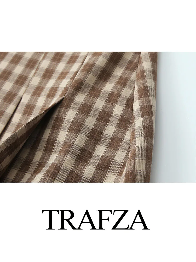 TRAFZA moda Mujer Slim cremallera plisada Mini falda pantalones cortos Mujer verano Chic botones a cuadros decorar Casual Retro Culottes Mujer