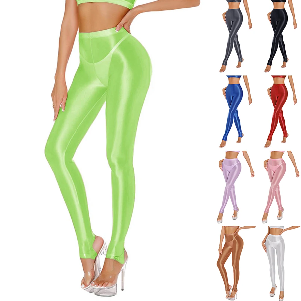 Sexy dames glanzende legging hoge taille elastische skinny broek yoga trainingsbroek vrouwelijke elastische turnpakje panty jumpsuit