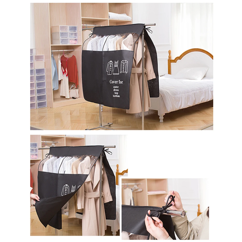 

Black Garment Bag Cover Non-Woven Fabric Water Resistant Clothes Cover Suitable for Suits Shirts Trousers Storage Dustproof